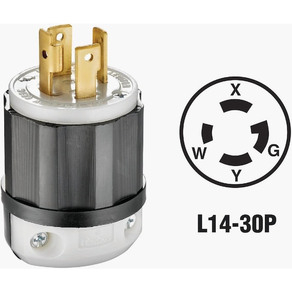 Leviton 30A 125V/250V 4-Wire 3-Pole Industrial Grade Locking Cord Plug - 121-02711-0PB