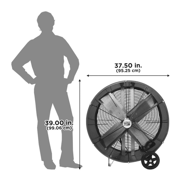 Maxx Air Barrel Air Circulator Fan, Mobile Mount, 36 in Blade Dia, 120V, 6,300/9,000 cfm, Non-Oscillating - BF36DD RED