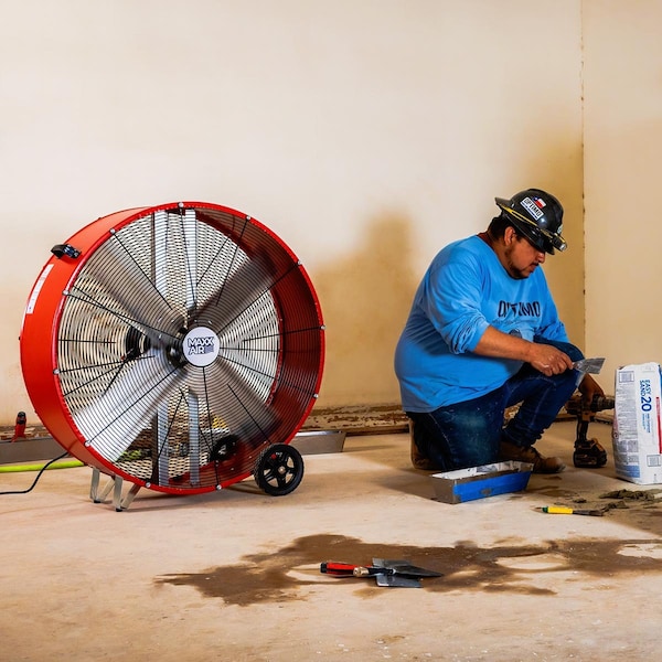 Maxx Air Barrel Air Circulator Fan, Mobile Mount, 36 in Blade Dia, 120V, 6,300/9,000 cfm, Non-Oscillating - BF36DD RED