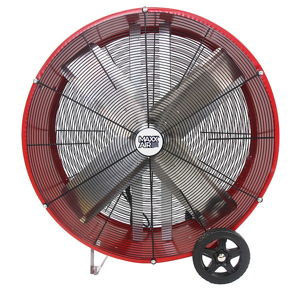 Maxx Air Barrel Air Circulator Fan, Mobile Mount, 36 in Blade Dia, 120V, 6,300/9,000 cfm, Non-Oscillating - BF36DD RED