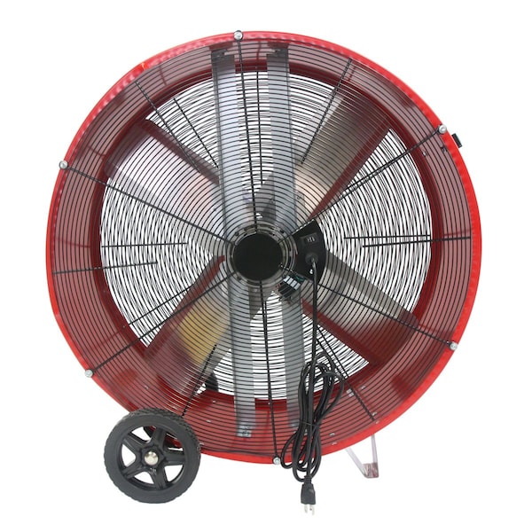 Maxx Air Barrel Air Circulator Fan, Mobile Mount, 36 in Blade Dia, 120V, 6,300/9,000 cfm, Non-Oscillating - BF36DD RED