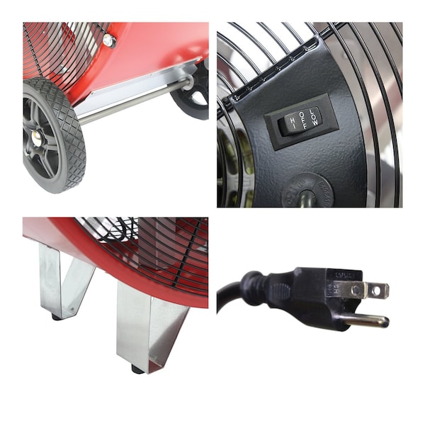 Maxx Air Barrel Air Circulator Fan, Mobile Mount, 36 in Blade Dia, 120V, 6,300/9,000 cfm, Non-Oscillating - BF36DD RED