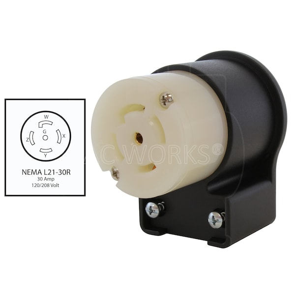 Ac Works NEMA L21-30R 30A 3-Phase 120/208V 3PY, Elbow 5-Wire Locking Female UL, C-UL Approval - ASEL2130R