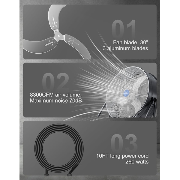 Iliving High Velocity Air Circulator Drum Fan, 30 in Blade Dia, 115V, 8,300 cfm - ILG8MF30-83
