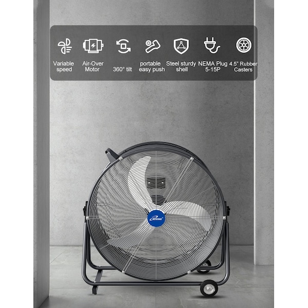 Iliving High Velocity Air Circulator Drum Fan, 30 in Blade Dia, 115V, 8,300 cfm - ILG8MF30-83