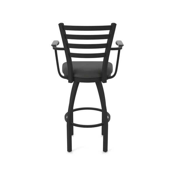Holland Bar Stool Co Jackie with Arms 25 in. Swivel Counter Stool with Black Wrinkle Finish and Canter Iron Seat - 415