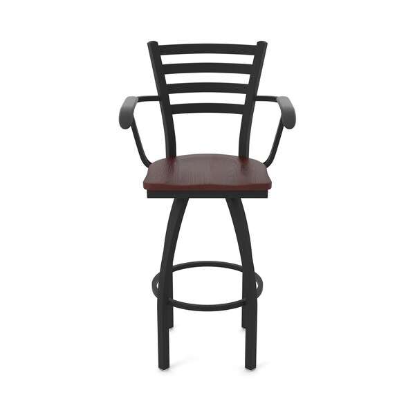 Holland Bar Stool Co Jackie with Arms 25 in. Swivel Counter Stool with Black Wrinkle Finish and Dark Cherry Oak Seat - 415