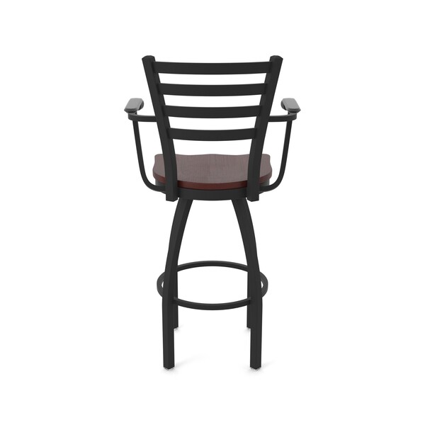 Holland Bar Stool Co Jackie with Arms 25 in. Swivel Counter Stool with Black Wrinkle Finish and Dark Cherry Oak Seat - 415