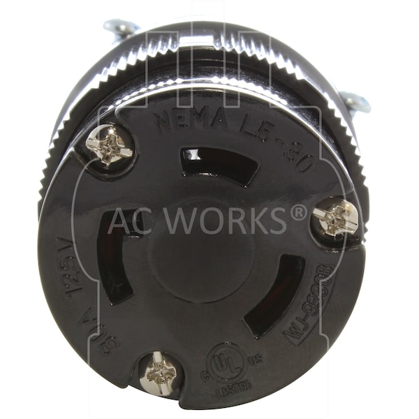Ac Works NEMA L5-30R 30A 125V 3-Prong Locking Female Connector with UL, C-UL Approval in Black - ASL530R-BK