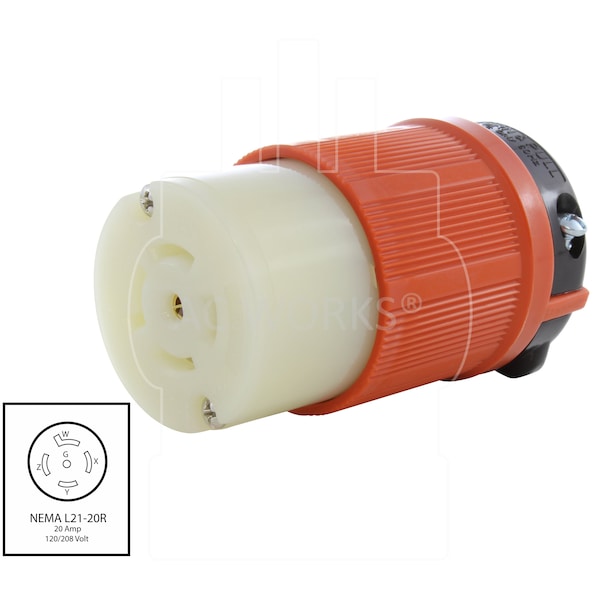 Ac Works NEMA L21-20R 20A 3-Phase 120/208V 3PY, 5-Wire Locking Female UL, C-UL Approval in Orange - ASL2120R