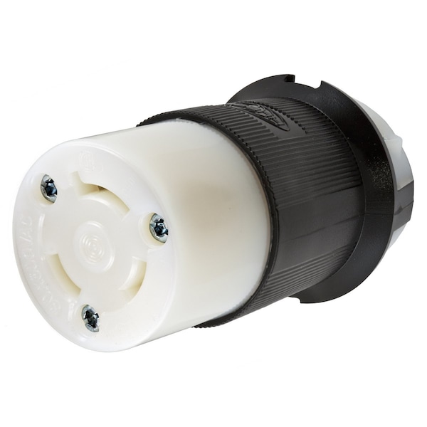 Hubbell Wiring Device-Kellems Locking Devices, Twist-Lock®, Industrial, Female Connector Body, 30A 600V AC, 2-Pole 3-Wire Grounding, L9-30R, Screw Terminal, Black and White - HBL2653