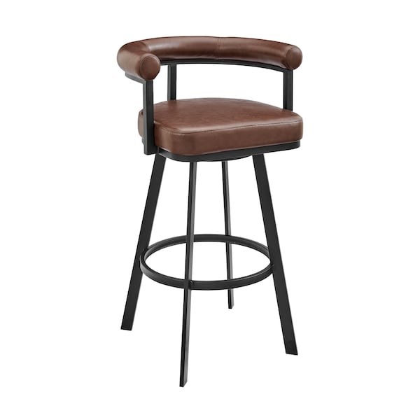 Armen Living Magnolia 26in Swivel Counter Stool in Black Metal with Brown Faux Leather - LCMGBABLKVCO26