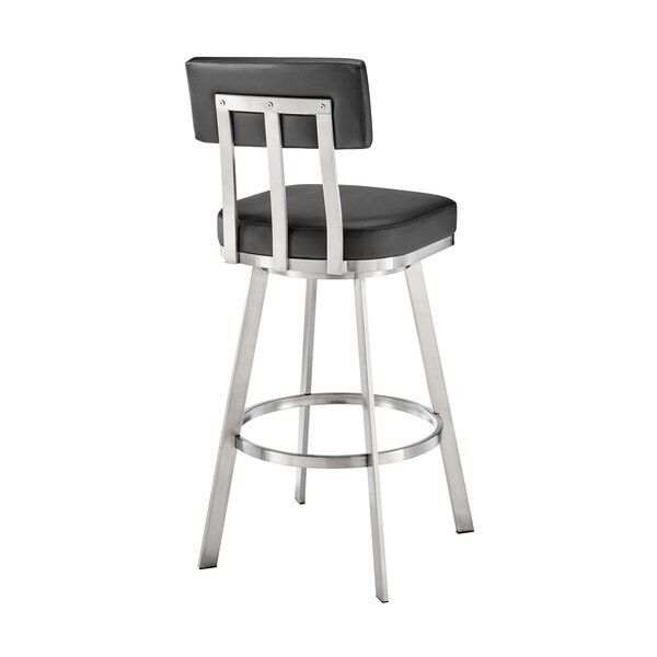 Armen Living Jinab Swivel Counter Stool in Brushed Stainless Steel with Black Faux Leather - 840254335264
