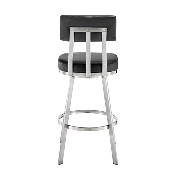 Armen Living Jinab Swivel Counter Stool in Brushed Stainless Steel with Black Faux Leather - 840254335264