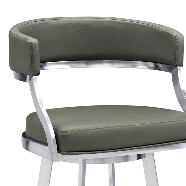 Armen Living Dione 26" Counter Height Swivel Gray Faux Leather and Brushed Stainless Steel Bar Stool - 840254335134