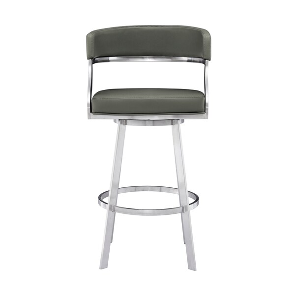 Armen Living Dione 26" Counter Height Swivel Gray Faux Leather and Brushed Stainless Steel Bar Stool - 840254335134