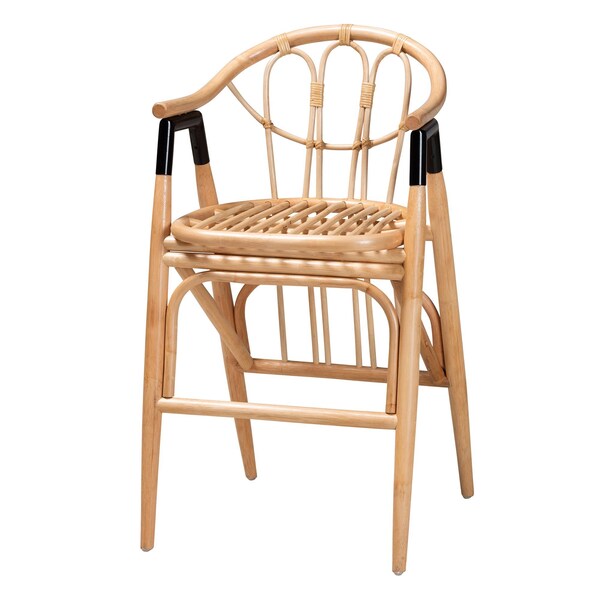 Bali & Pari Cyntia Modern Bohemian Natural Brown Rattan Counter Stool - 235-13349-ZORO