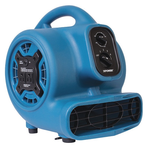 Xpower Mini Mighty Air Mover W/ Power Outlets and 3 hr Timer, 1/4 HP, 925 CFM, 2.3 Amps, 4 Positions, 3 Speeds, Blue - P-230AT BLUE