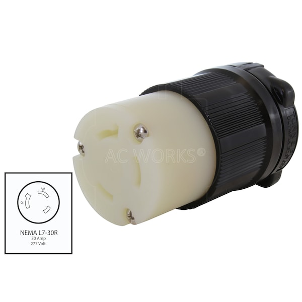 Ac Works NEMA L7-30R 30A 277V 3-Prong Locking Female Connector with UL, C-UL Approval in Black - ASL730R-BK