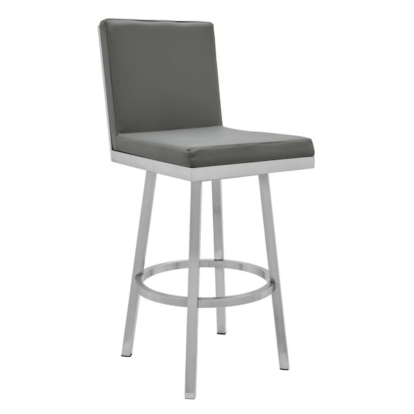 Seatsolutions 30 in. Gem Swivel Modern Metal & Gray Faux Leather Bar & Counter Stool - SE2759485