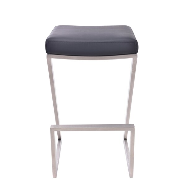 Armen Living Atlantis 26" Counter Height Backless Black Faux Leather and Brushed Stainless Steel Bar Stool - LCAT26BABLK