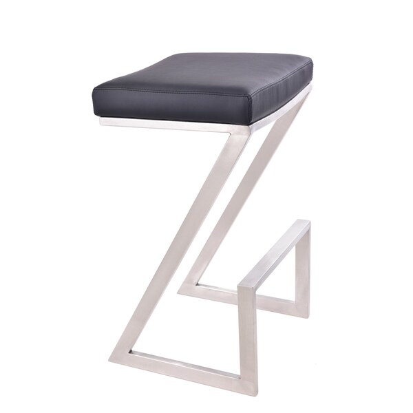 Armen Living Atlantis 26" Counter Height Backless Black Faux Leather and Brushed Stainless Steel Bar Stool - LCAT26BABLK