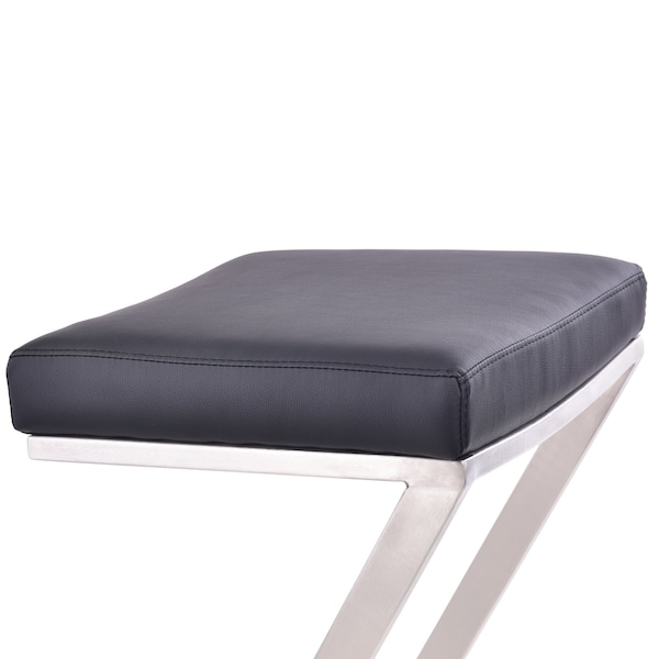 Armen Living Atlantis 26" Counter Height Backless Black Faux Leather and Brushed Stainless Steel Bar Stool - LCAT26BABLK