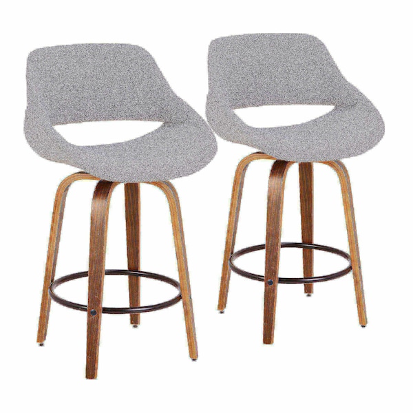 Lumisource Fabrico Counter Stool in Walnut and Grey Noise Fabric, PK 2 - B26-FBCO2R WLGY2