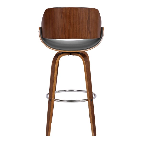 Armen Living Mona 26" Counter Height Swivel Gray Faux Leather and Walnut Wood Bar Stool - LCMNBAWAGR26