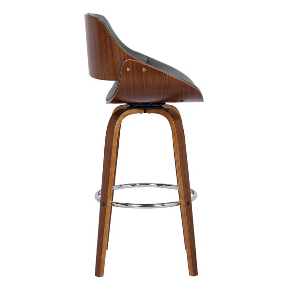 Armen Living Mona 26" Counter Height Swivel Gray Faux Leather and Walnut Wood Bar Stool - LCMNBAWAGR26