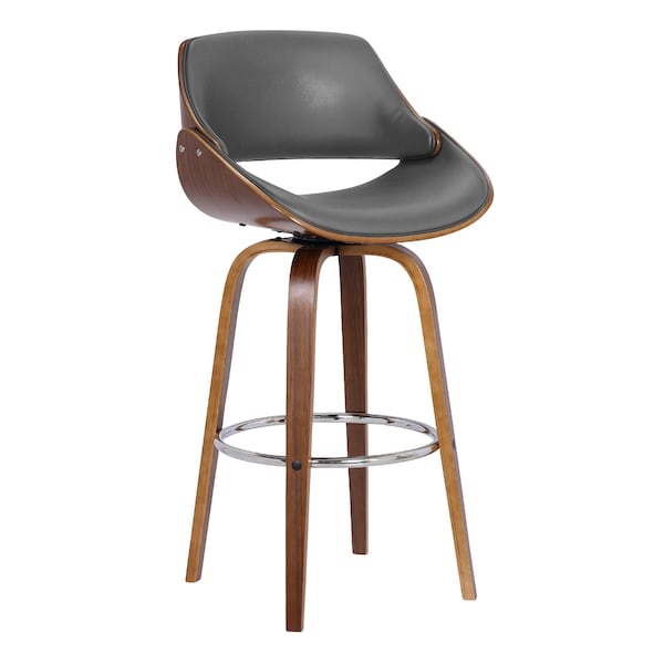 Armen Living Mona 26" Counter Height Swivel Gray Faux Leather and Walnut Wood Bar Stool - LCMNBAWAGR26