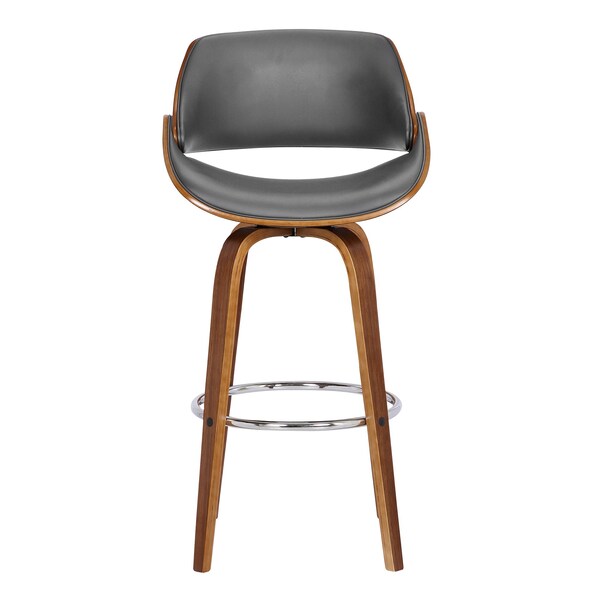 Armen Living Mona 26" Counter Height Swivel Gray Faux Leather and Walnut Wood Bar Stool - LCMNBAWAGR26