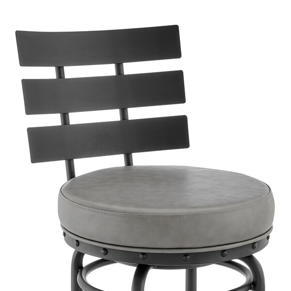 Armen Living Natya Swivel Counter or Bar Stool in Black Finish with Gray Faux Leather - 840254333666
