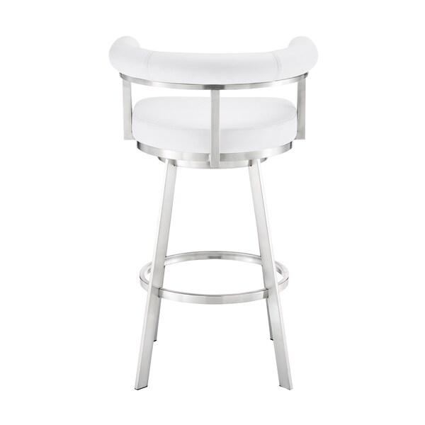 Armen Living Nolagam Swivel Counter Stool in Brushed Stainless Steel with White Faux Leather - 840254335622