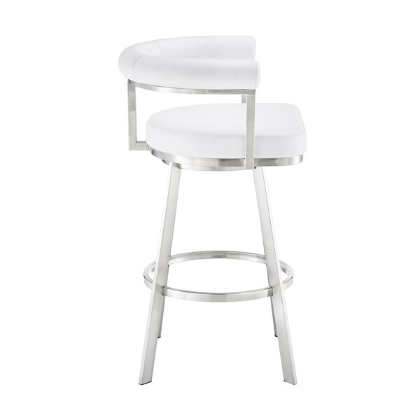 Armen Living Nolagam Swivel Counter Stool in Brushed Stainless Steel with White Faux Leather - 840254335622