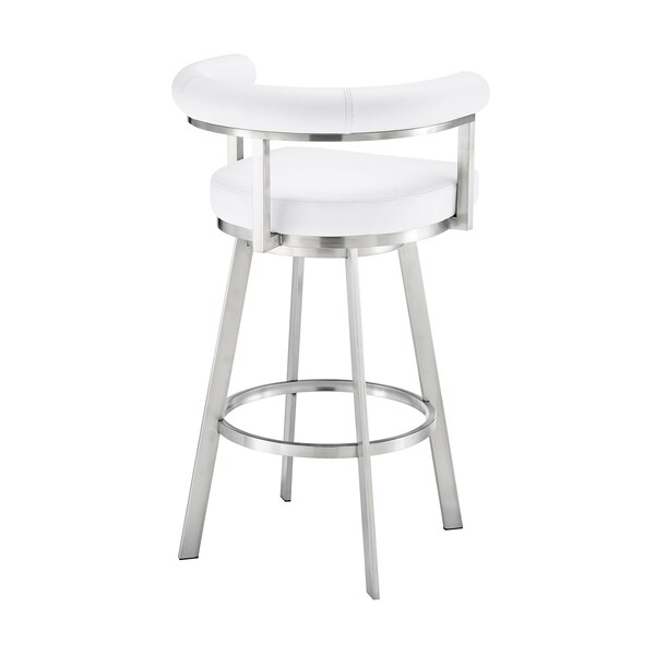 Armen Living Nolagam Swivel Counter Stool in Brushed Stainless Steel with White Faux Leather - 840254335622