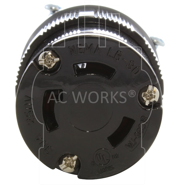 Ac Works NEMA L6-30R 30A 250V 3-Prong Locking Female Connector with UL, C-UL Approval in Black - ASL630R-BK
