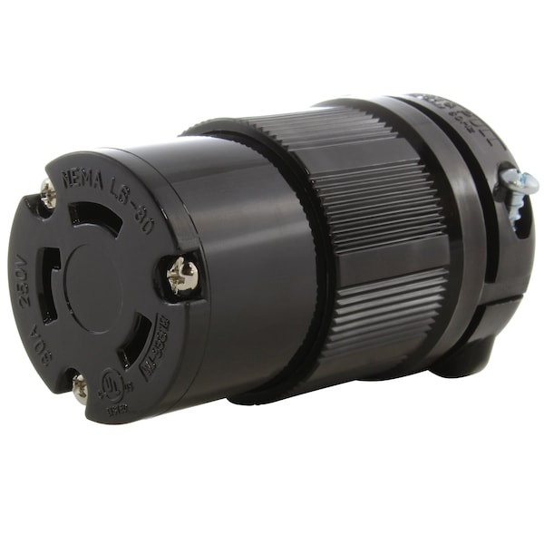 Ac Works NEMA L6-30R 30A 250V 3-Prong Locking Female Connector with UL, C-UL Approval in Black - ASL630R-BK