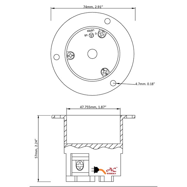 Ac Works 20A 125V L5-20R Flanged Outlet UL and C-UL Listed. - ASOUL520R