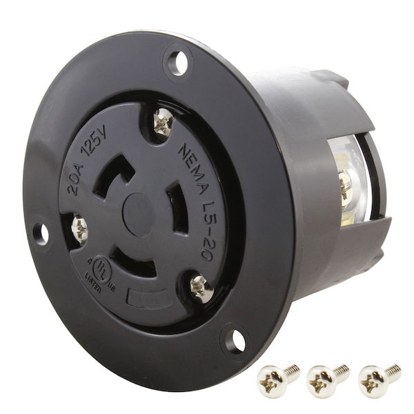 Ac Works 20A 125V L5-20R Flanged Outlet UL and C-UL Listed. - ASOUL520R