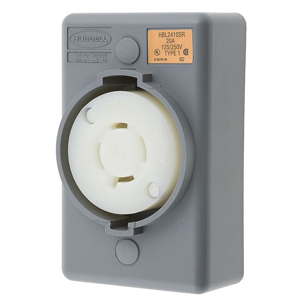 Hubbell 20A Twist-Lock Receptacle 3P 4W 125/250VAC L14-20R GY - HBL2410SR