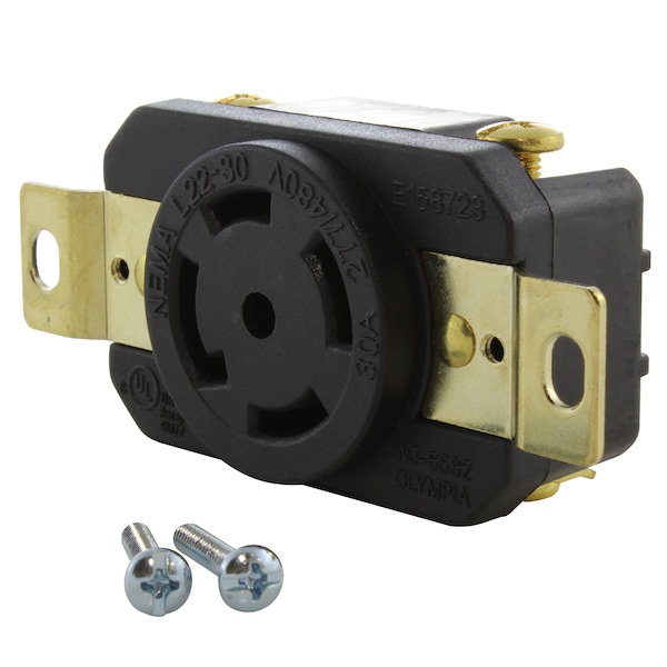 Ac Works 30A 277/480V NEMA L22-30R Flush Mount Locking Industrial Grade Receptacle - FML2230R