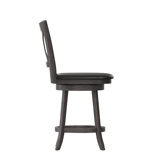 Flash Furniture Felicity Wood Crossback Swivel Counter Hght Barstool w/Padded Blk LeatherSoft Seat, Gry Wsh Walnut - ES-UN1-24-GY-GG