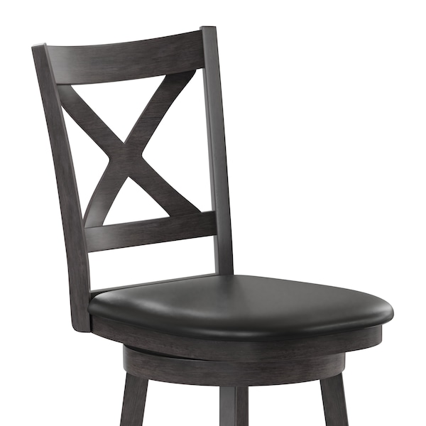 Flash Furniture Felicity Wood Crossback Swivel Counter Hght Barstool w/Padded Blk LeatherSoft Seat, Gry Wsh Walnut - ES-UN1-24-GY-GG
