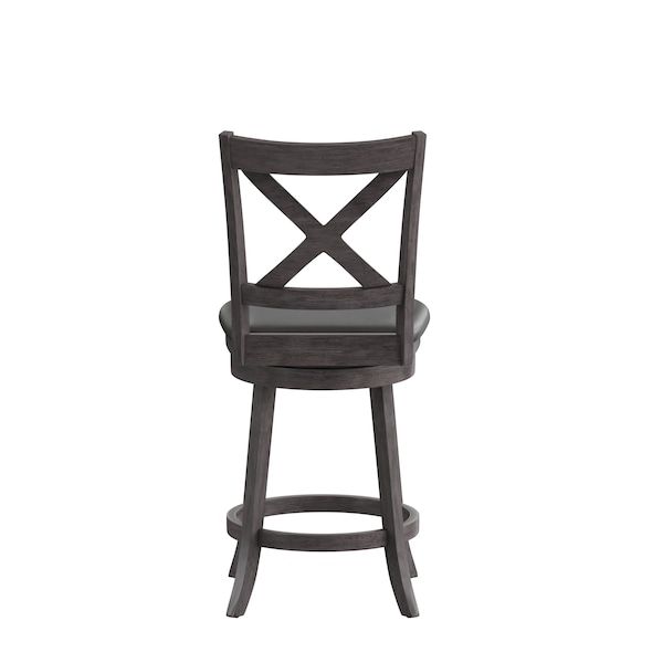 Flash Furniture Felicity Wood Crossback Swivel Counter Hght Barstool w/Padded Blk LeatherSoft Seat, Gry Wsh Walnut - ES-UN1-24-GY-GG