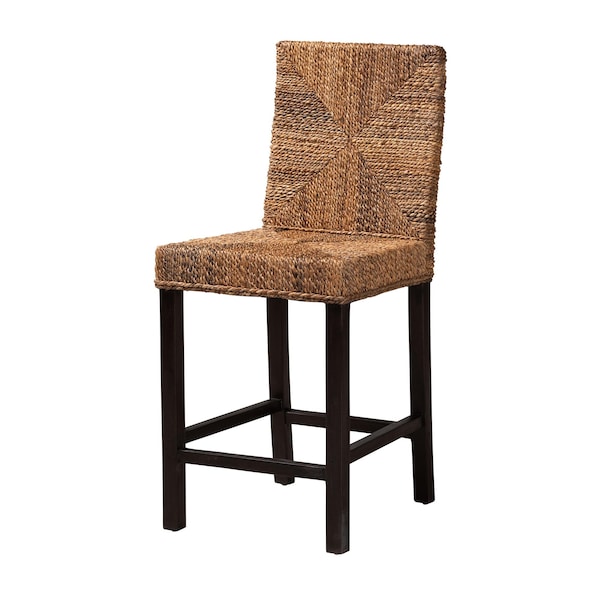 Baxton Studio Laymi Modern Bohemian Dark Brown Mahogany Wood and Seagrass Counter Stool - 233-13141-ZORO