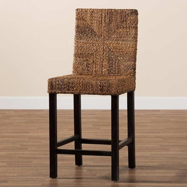 Baxton Studio Laymi Modern Bohemian Dark Brown Mahogany Wood and Seagrass Counter Stool - 233-13141-ZORO