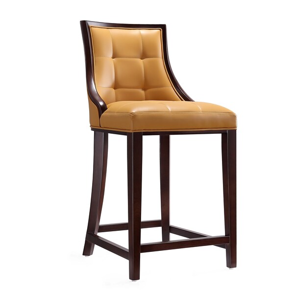 Manhattan Comfort Fifth Ave Counter Stool in Camel and Dark Walnut (Set of 2) - 2-CS012-CL