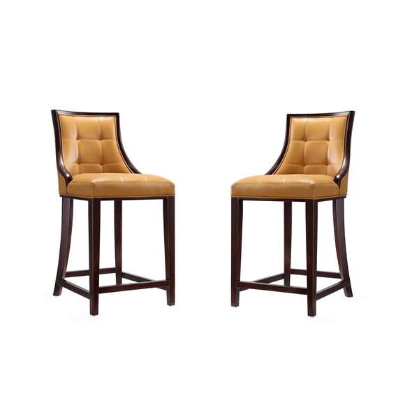 Manhattan Comfort Fifth Ave Counter Stool in Camel and Dark Walnut (Set of 2) - 2-CS012-CL