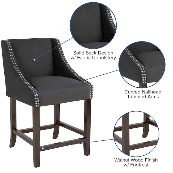 Flash Furniture Carmel Series Blck Fabric/Wood Stool, 24" - CH-182020-24-BK-F-GG